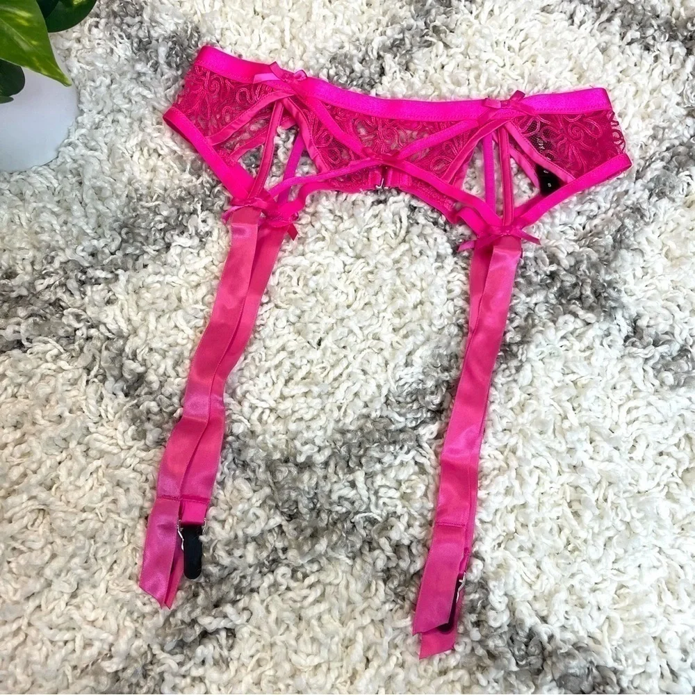 FOR LOVE & LEMONS Soutache Hot Pink Lace Garter Belt NWT XXS